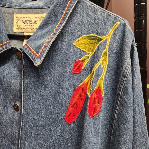 VINTAGE TANTRUMS Embroidered Lightweight Denim Jacket L - Picture 2 of 8